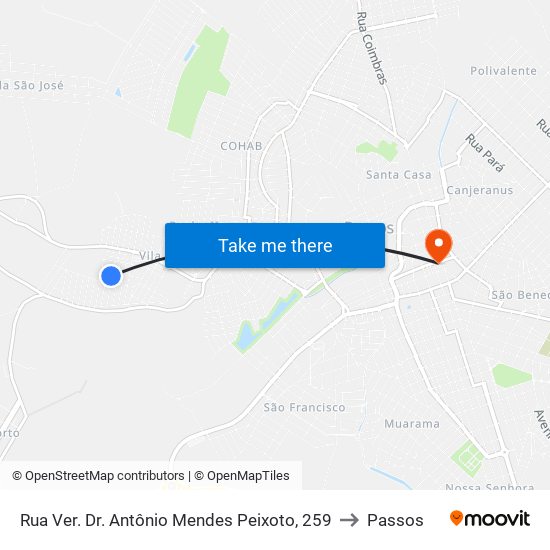 Rua Ver. Dr. Antônio Mendes Peixoto, 259 to Passos map