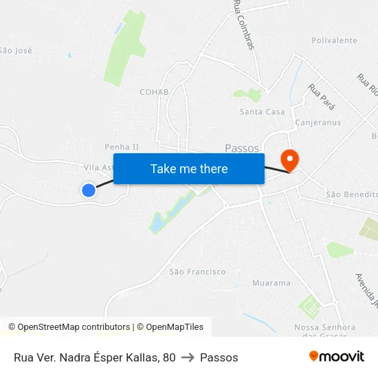 Rua Ver. Nadra Ésper Kallas, 80 to Passos map