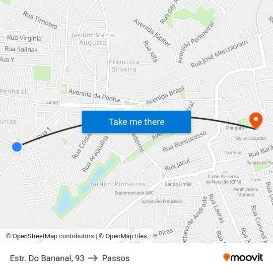 Avenida Antônio Adão Da Silva, 50 to Passos map