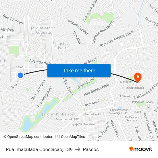 Rua Imaculada Conceição, 139 to Passos map