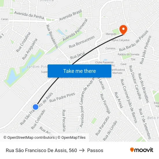 Rua São Francisco De Assis, 560 to Passos map