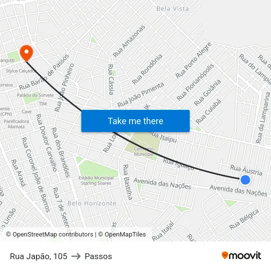 Rua Japão, 105 to Passos map