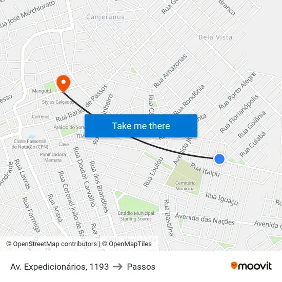 Av. Expedicionários, 1193 to Passos map