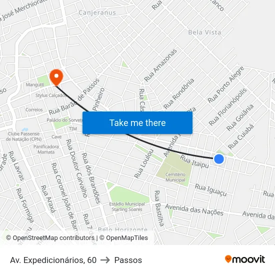 Av. Expedicionários, 60 to Passos map