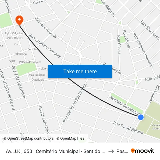 Av. J.K. | Cemitério Municipal to Passos map
