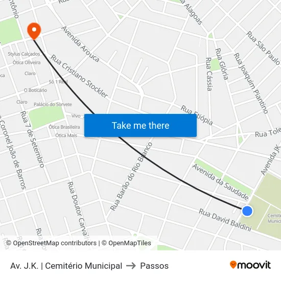 Av. J.K. | Cemitério Municipal to Passos map