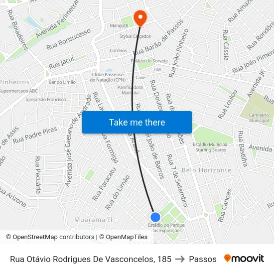 Rua Otávio Rodrigues De Vasconcelos, 185 to Passos map