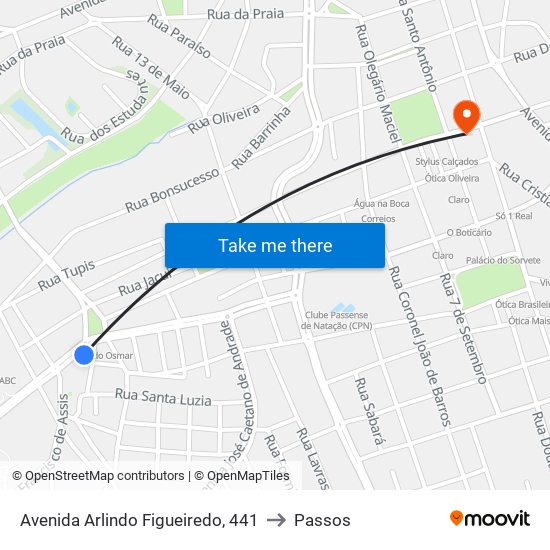 Avenida Arlindo Figueiredo, 441 to Passos map