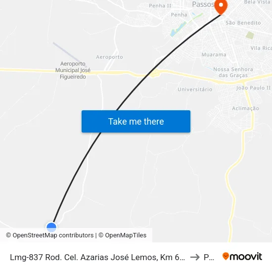 Lmg-837 Rod. Cel. Azarias José Lemos, Km 6,2 Norte | Fazenda Recanto Santo Antônio to Passos map