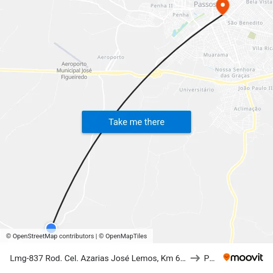 Lmg-837 Rod. Cel. Azarias José Lemos, Km 6,3 Sul | Fazenda Recanto Santo Antônio to Passos map