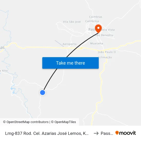 Lmg-837 Rod. Cel. Azarias José Lemos, Km 8,2 Sul to Passos map