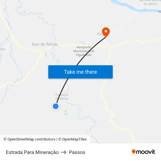 Estrada Para Mineração to Passos map