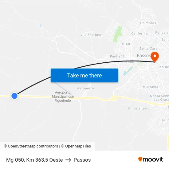 Mg-050, Km 363,5 Oeste to Passos map