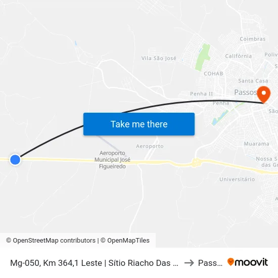 Mg-050, Km 364,1 Leste | Sítio Riacho Das Pedras to Passos map