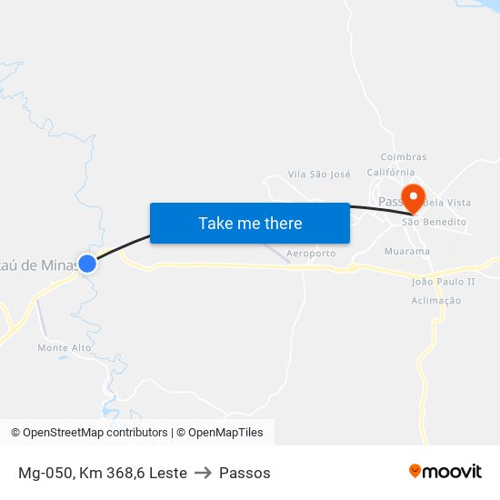 Mg-050, Km 368,6 Leste to Passos map