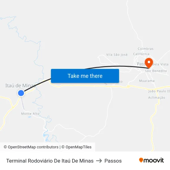 Terminal Rodoviário De Itaú De Minas to Passos map