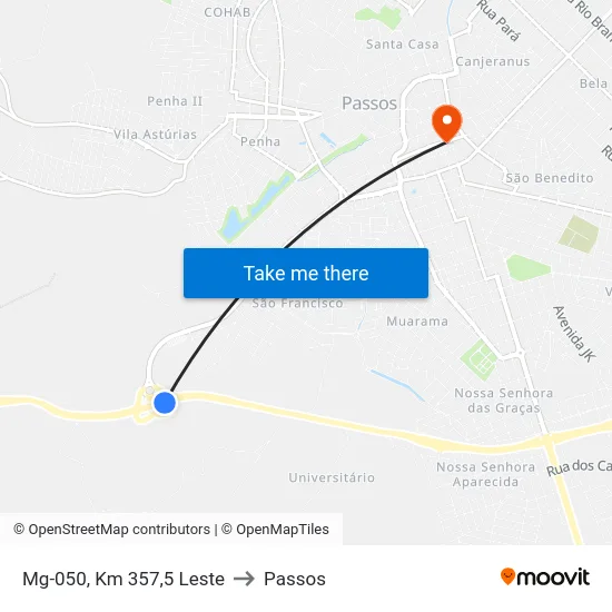 Mg-050, Km 357,5 Leste to Passos map