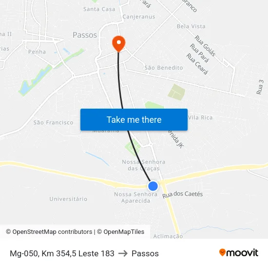 Mg-050, Km 354,5 Leste 183 to Passos map