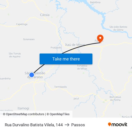 Rua Durvalino Batista Vilela, 144 to Passos map