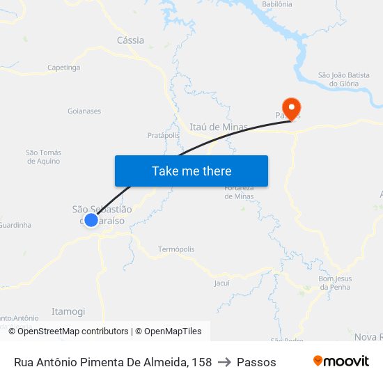Rua Antônio Pimenta De Almeida, 158 to Passos map