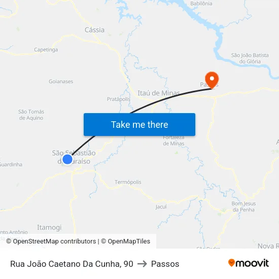Rua João Caetano Da Cunha, 90 to Passos map