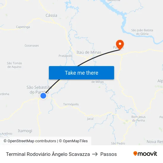 Terminal Rodoviário Ângelo Scavazza to Passos map
