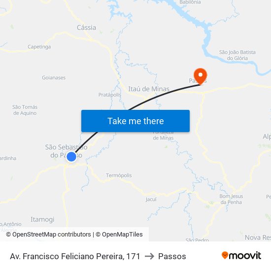Av. Francisco Feliciano Pereira, 171 to Passos map