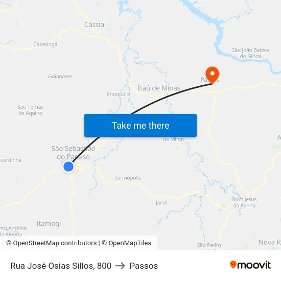 Rua José Osias Sillos, 800 to Passos map
