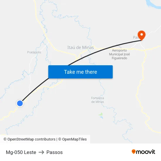 Mg-050 Leste to Passos map