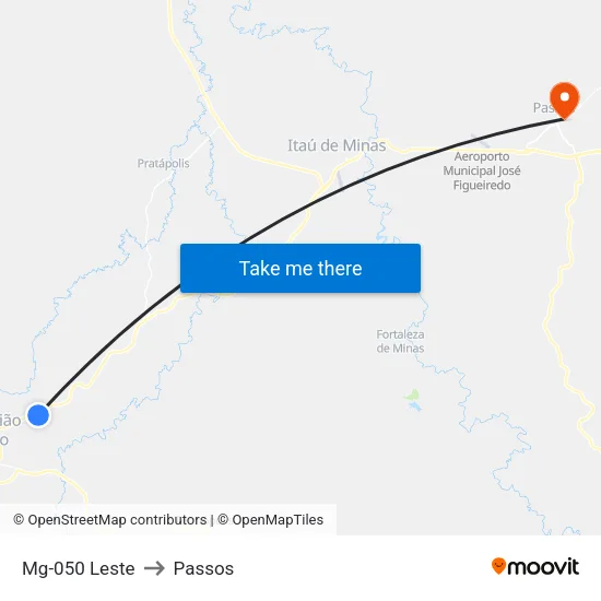 Mg-050 Leste to Passos map