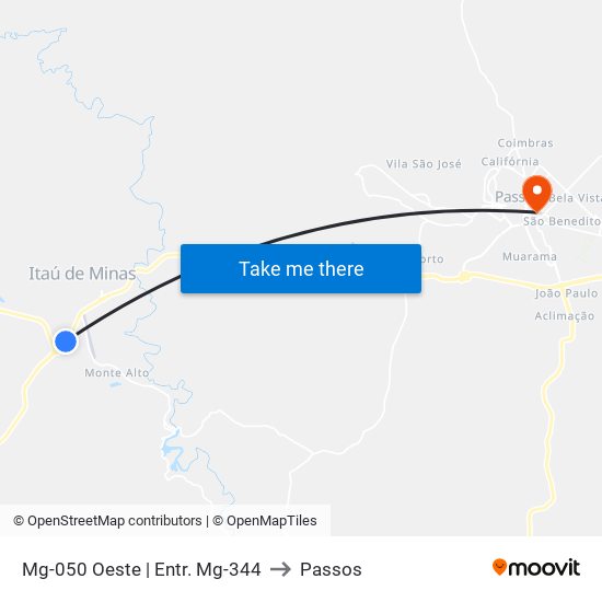 Mg-050 Oeste | Entr. Mg-344 to Passos map