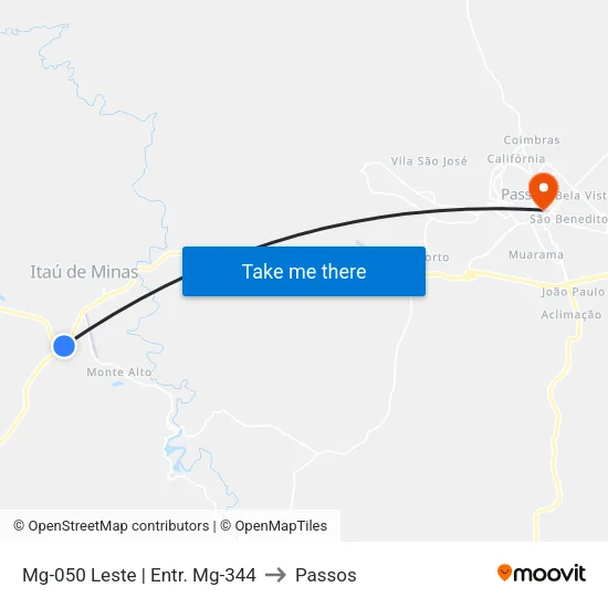 Mg-050 Leste | Entr. Mg-344 to Passos map