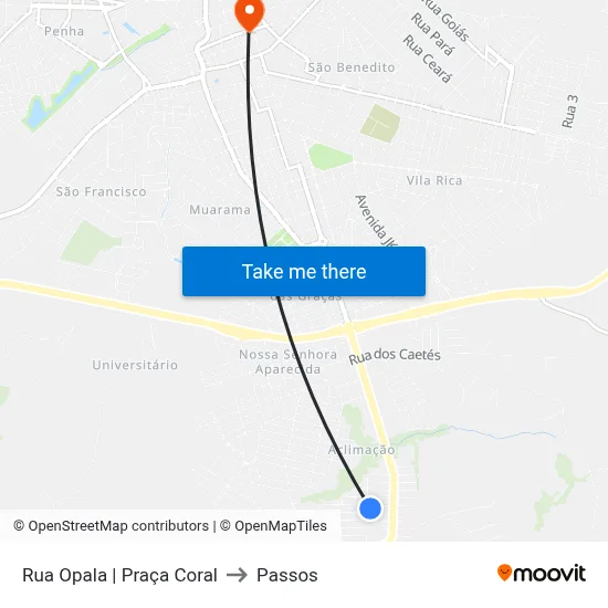 Rua Opala | Praça Coral to Passos map