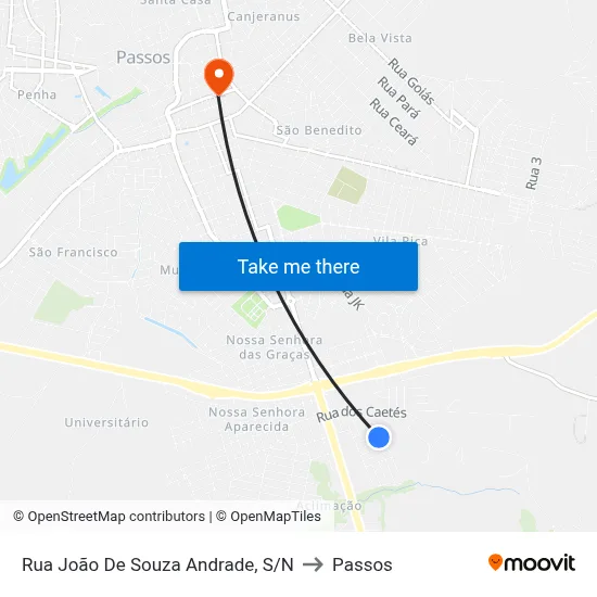 Rua João De Souza Andrade, S/N to Passos map