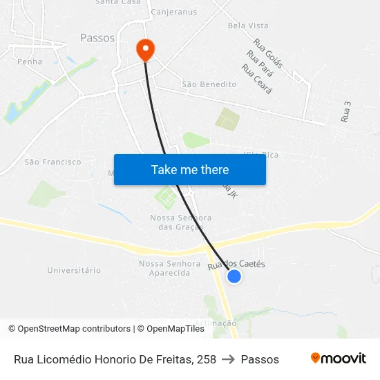 Rua Licomédio Honorio De Freitas, 258 to Passos map