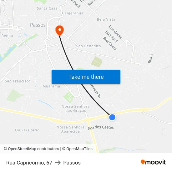 Rua Capricórnio, 67 to Passos map