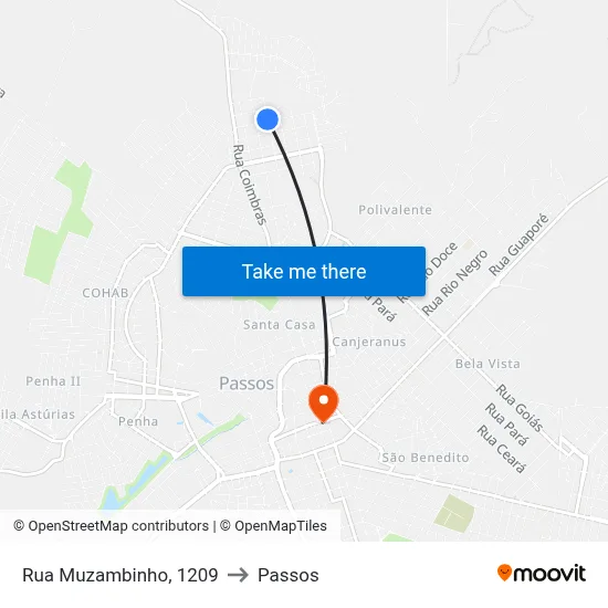 Rua Muzambinho, 1209 to Passos map