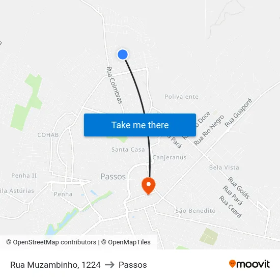 Rua Muzambinho, 1224 to Passos map