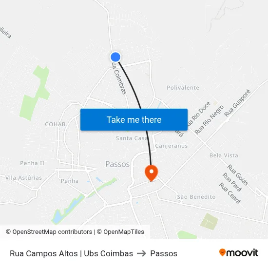 Rua Campos Altos | Ubs Coimbas to Passos map