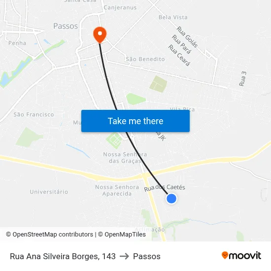 Rua Ana Silveira Borges, 143 to Passos map