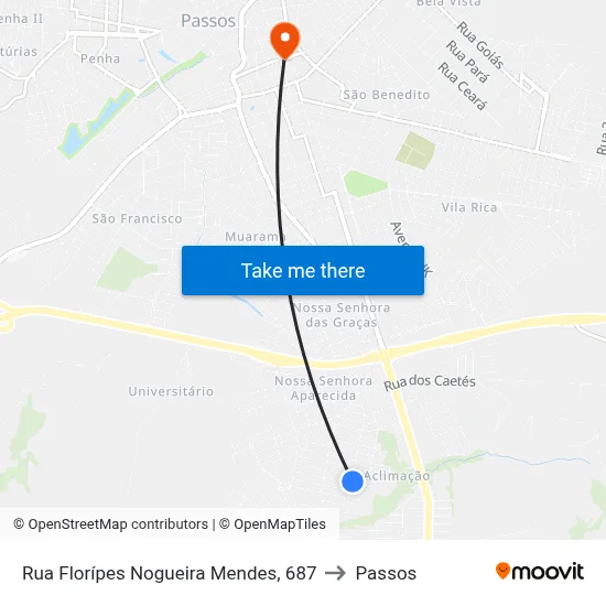 Rua Florípes Nogueira Mendes, 687 to Passos map