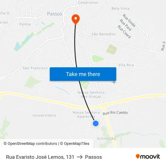 Rua Evaristo José Lemos, 131 to Passos map