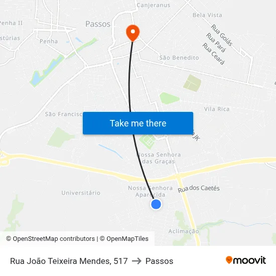 Rua João Teixeira Mendes, 517 to Passos map