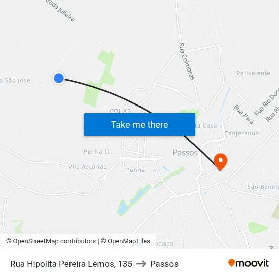 Rua Hipolita Pereira Lemos, 135 to Passos map