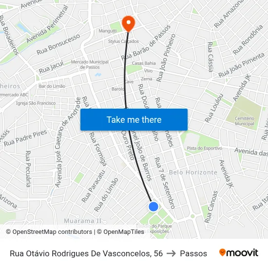 Rua Otávio Rodrigues De Vasconcelos, 56 to Passos map