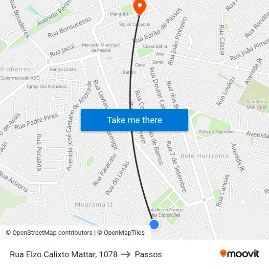 Rua Elzo Calixto Mattar, 1078 to Passos map
