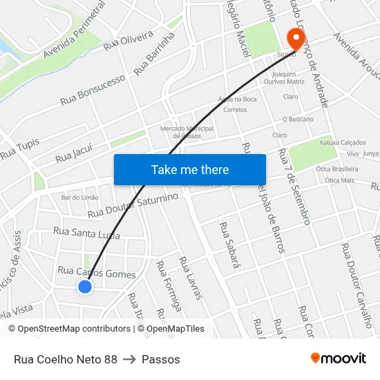 Rua Coelho Neto 88 to Passos map