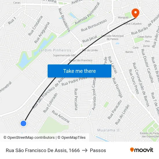 Rua São Francisco De Assis, 1666 to Passos map