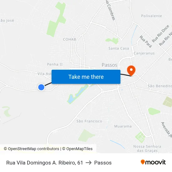 Rua Vila Domingos A. Ribeiro, 61 to Passos map