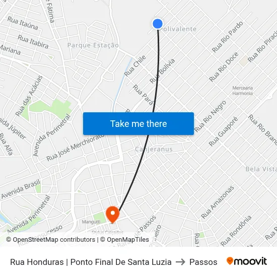 Rua Honduras | Ponto Final De Santa Luzia to Passos map